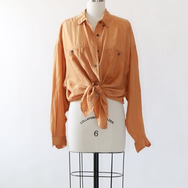 Apricot silk blouse | Bow tie waist silk blouse 