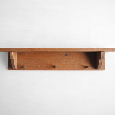 Vintage Wood Wall Shelf with Peg Hooks, Small Wall Shelf with Hooks 