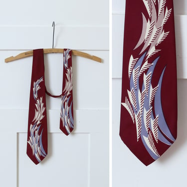 mens vintage 1950s burgundy rayon wide tie • mid-century Beau Brummell necktie 