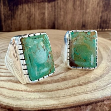 BIG GREEN SQUARE Sterling Silver Turquoise Ring | Large Statement | Most Likely Navajo Native American Southwestern Jewelry | Multiple Sizes 