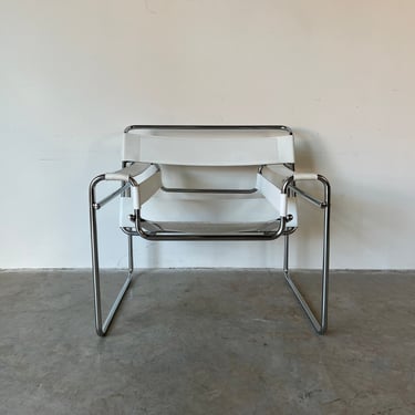 Vintage Marcel Breuer Wassily - Style Chrome White Leather Sling Lounge Chair 