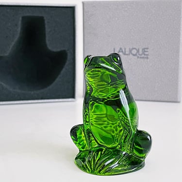 Lalique Crystal Green Frog Figurine - 2” Retired Collectible in Box - Made in France 