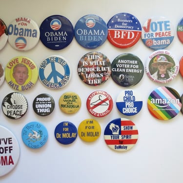 Vintage Pinback Buttons -  Misc. Novelty Pins - You Choose - Democrat Obama Liberal Button 