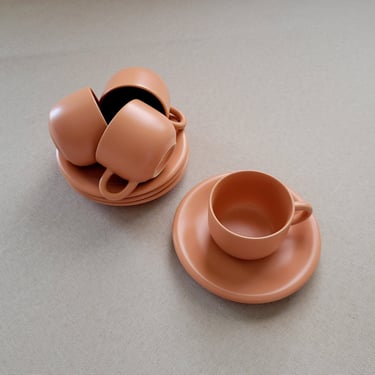 Set of 4 demitasse cups and saucers Espresso coffee cups Peach matte glaze pottery Rustic kitchen decor 