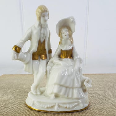 Vintage Capodimonte Porcelain Figurine, Five Pointed Crown Mark, Rococo Couple, White Glazed Porcelain, Gold details, Collectible Decor Gift 