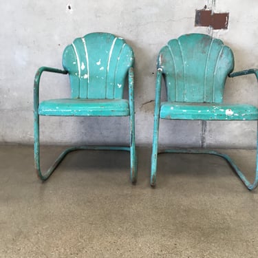 Pair of 50's Metal Shell Back Chairs