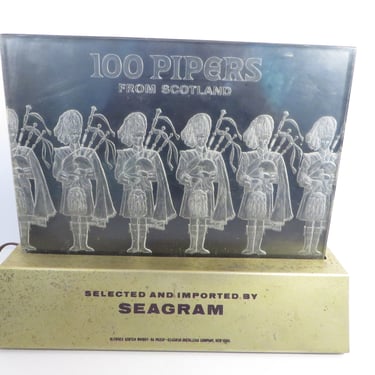 Vintage Seagrams 100 Pipers From Scotland Lighted Bar Sign - 100 Pipers From Scotland Scotch Whiskey Bar Sign 