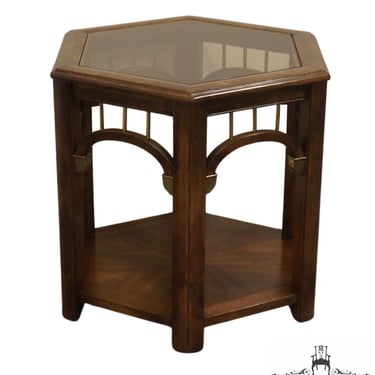 ALTAVISTA LANE Rustic European Style Glass-Topped Hexagonal Accent End Table 