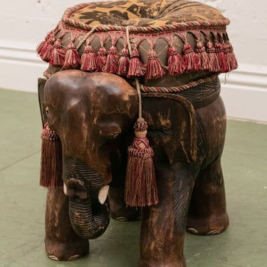 Carved Wood Elephant Pachyderm Stool Figure