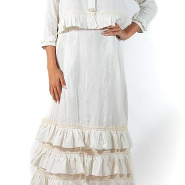 Victorian Cream Linen 1860S Beach Jacket  Skirt Ensemble 