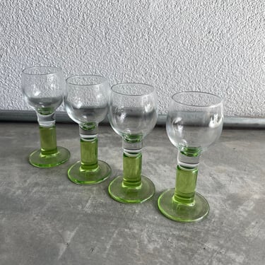 Bormioli Rocco Lime Green Stemmed Cordial Glasses | Set of 4 | Vintage Aperitif Glassware | Italian Glass | Vintage Barware | MCM 
