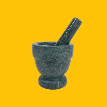Vintage Mortar and Pestle Retro 1990s Contemporary + Green Marble + Two Piece Set + Spice Grinder + Stone Cookware + Modern Kitchen Decor 