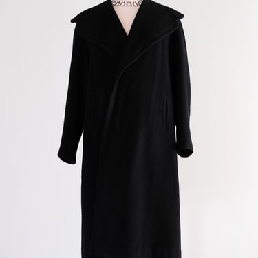 Vintage 1950's Classic Black Cashmere Cocoon Style Coat / M