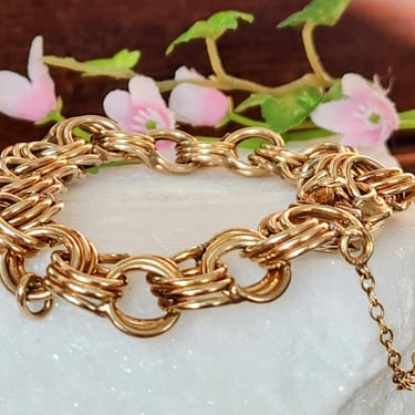 Vintage 12K GF Gold Fill Charm Bracelet Triple Link Bracelet 