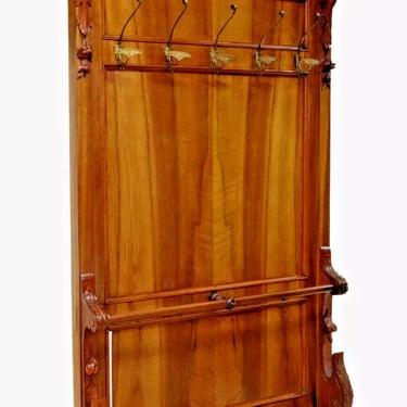 Antique Hall Tree, Louis Philippe Period, Walnut, Carved, Gilt Hooks, 1800s!!