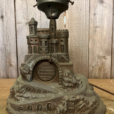 Vintage Solid Brass Castle Lamp 13” X 11.5” X 5”