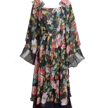 JEAN VARON- 1974 Tiered Floral Chiffon Dress, Size 8