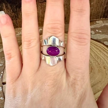 PURPLE POWER RING Vintage Mexican Silver Statement Ring | Purple Stone | 925 Sterling Silver | Mexican Jewelry | Size 6 1/2 