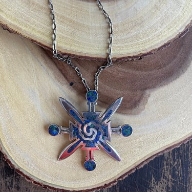 EMPIRE Of THE SUN • Miguel Melendez Aztec 70s 1970s Necklace • Vintage 60s 1960s Mexican Silver and Lapis Modernist Pendant • Made in Mexico 