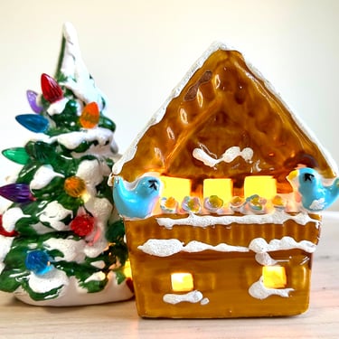 Vintage Ceramic Lighted Swiss House and Christmas Tree 