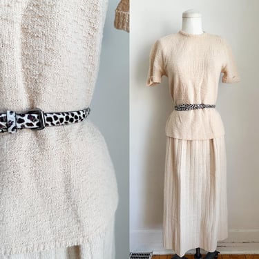 Vintage 1950s Tan/Nude Wool Sweater Dress set / S-M 