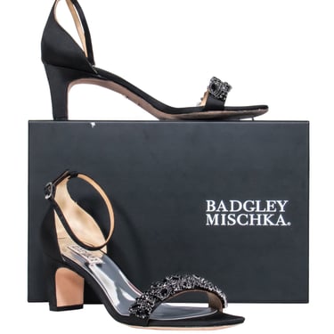 Badgley Mischka – Black Satin w/ Crystals Ankle Strap Heels Sz 9
