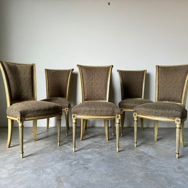Vintage  Classic French Louis XVI- Style Tall Rolled Backs Dining Chairs - Set Of 6 