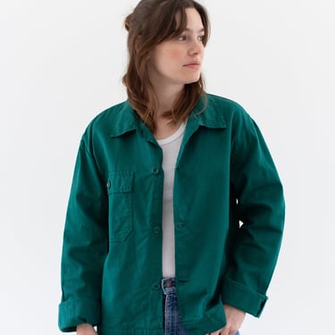 Vintage Emerald Green Single Pocket Work Jacket | Unisex Cotton Utility | Made in Italy | M L | IT397 