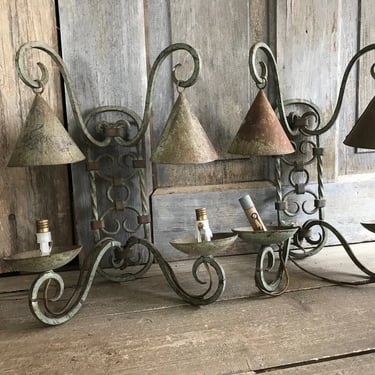 French Wrought Iron Candle Lights, Wall Sconces, Set of 2, Garden Candle Lights, Chateau Decor 
