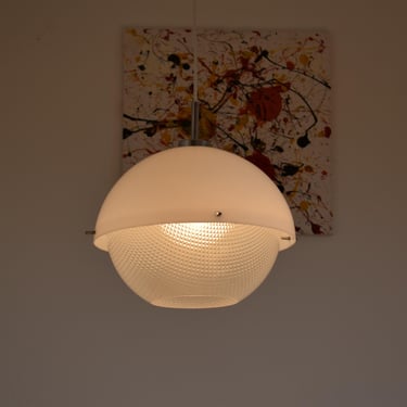 Space Age Plastic White Pendant Light / MCM Ceiling Light / Atomic Hanging Lamp / Vintage / Made in Yugoslavia / 1970s 