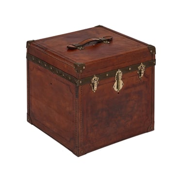 French Antique Leather Traveling Trunk