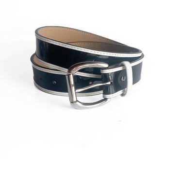 Black and White Patent Leather Belt, sz 1X-2X