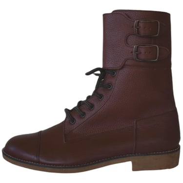 Vintage 80s Emporium Capwells Brown Leather Lace Up Ankle Boots With Straps & Buckles, Made in Spain, New and Unworn, Size 12 
