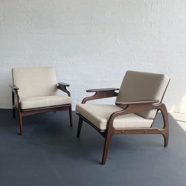 Adrian Pearsall Style Mid-Century Modern Sculptural Walnut Lounge Chairs