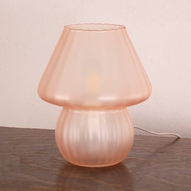 Peach fuzz pink mushroom lamp in frosted Murano glass height 21cm, Made in Italy table lamp design 