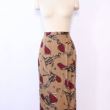 Equestrian Print Tea Wrap Skirt M