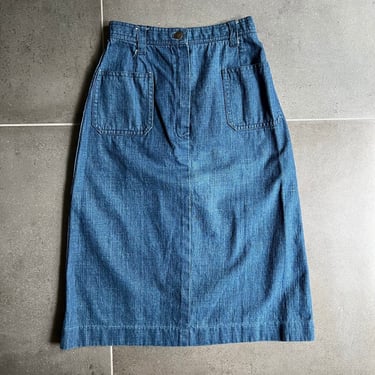 70s Denim Patch Pocket Midi Skirt Size XXS 