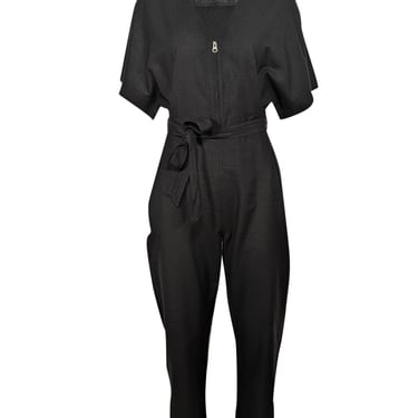 Billy Reid - Black Silk Short Sleeve Belted Jumpsuit Sz S
