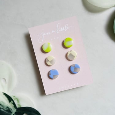 Stud Pack #12 | 3 Pack Studs, checkerboard round studs, Polymer Clay Earrings, Hypoallergenic Stainless Steel Posts, Statement Studs 