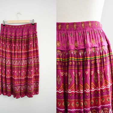 1980/90s Koret Hot Pink Rayon Midi SKirt 