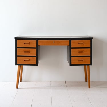 Mid-Century Teak Desk with Black Accents - Scandinavian Vintage 1960s 