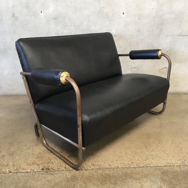 Vintage Barber Shop Leather / Chrome Seating