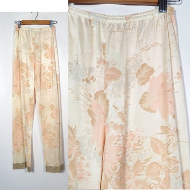 Vintage 70s/80s Silky Nylon Floral Loungewear Pants Size S 