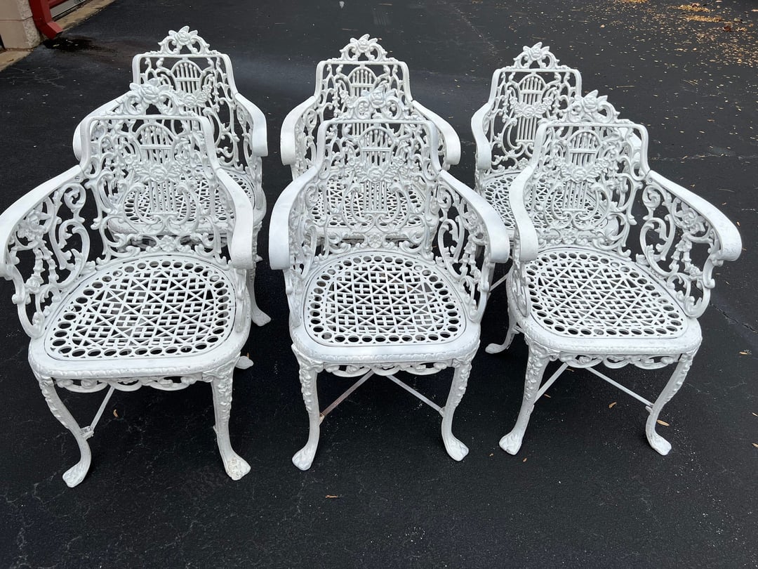 Fabulous set of six vintage cast aluminum patio chairs Holbrook