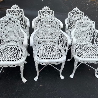 Fabulous set of six vintage cast aluminum patio chairs 