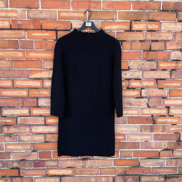 vintage 60s black mod minimalist knit shift dress / s m small medium 