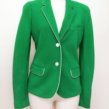 GAP Academy Blazer, Green & White Preppy Fitted Suit Jacket, 100% Cotton, Prep University Style, Dark Academia, Size 4 Small 