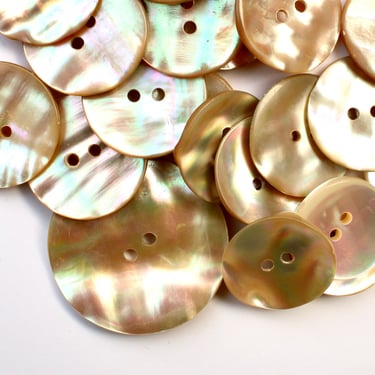 Set of 22 Antique Abalone Creamy Peach Iridescent Ripple Disc Two Hold Sew Through Buttons 