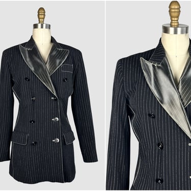 JEAN PAUL GAULTiER Femme Vintage 90s Black Pinstripe Blazer | 90s JPG Jacket, French Designer, Made in Italy | Size Small 
