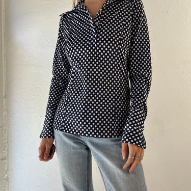 70s Polka Dot Polyester Long Sleeve Top / Small 